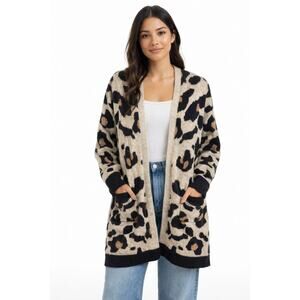 Altar’d State Leopard Animal Print Open Front Cardigan S/M Pockets